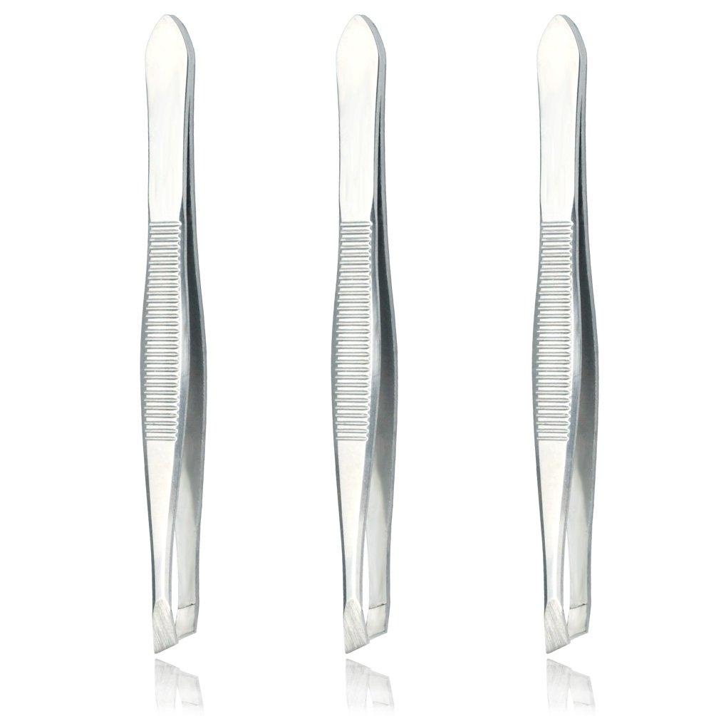 [Australia] - LUXXII (3 Pack) Slant Tweezers - Precision Stainless Steel Slant Tip Tweezers Hair Plucker for Hair and Eyebrows Personal Care (Silver Tone) Silver Tone 