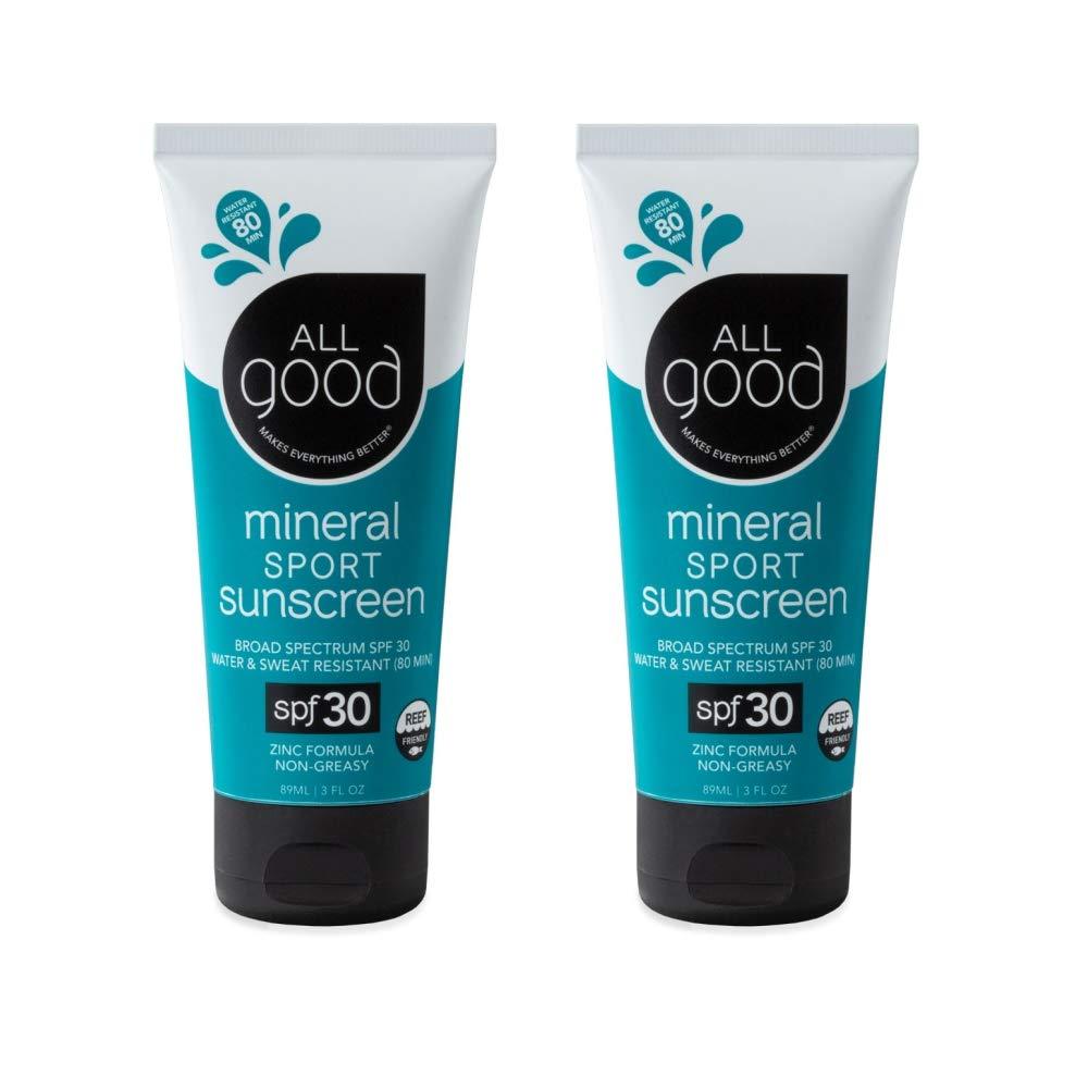 [Australia] - All Good Sport Face & Body Sunscreen Lotion - UVA/UVB Broad Spectrum SPF 50+, Water Resistant, Coral Reef Friendly - Zinc, Shea Butter, Coconut Oil, Aloe (3 oz)(2-Pack) 3 Fl Oz (Pack of 2) 