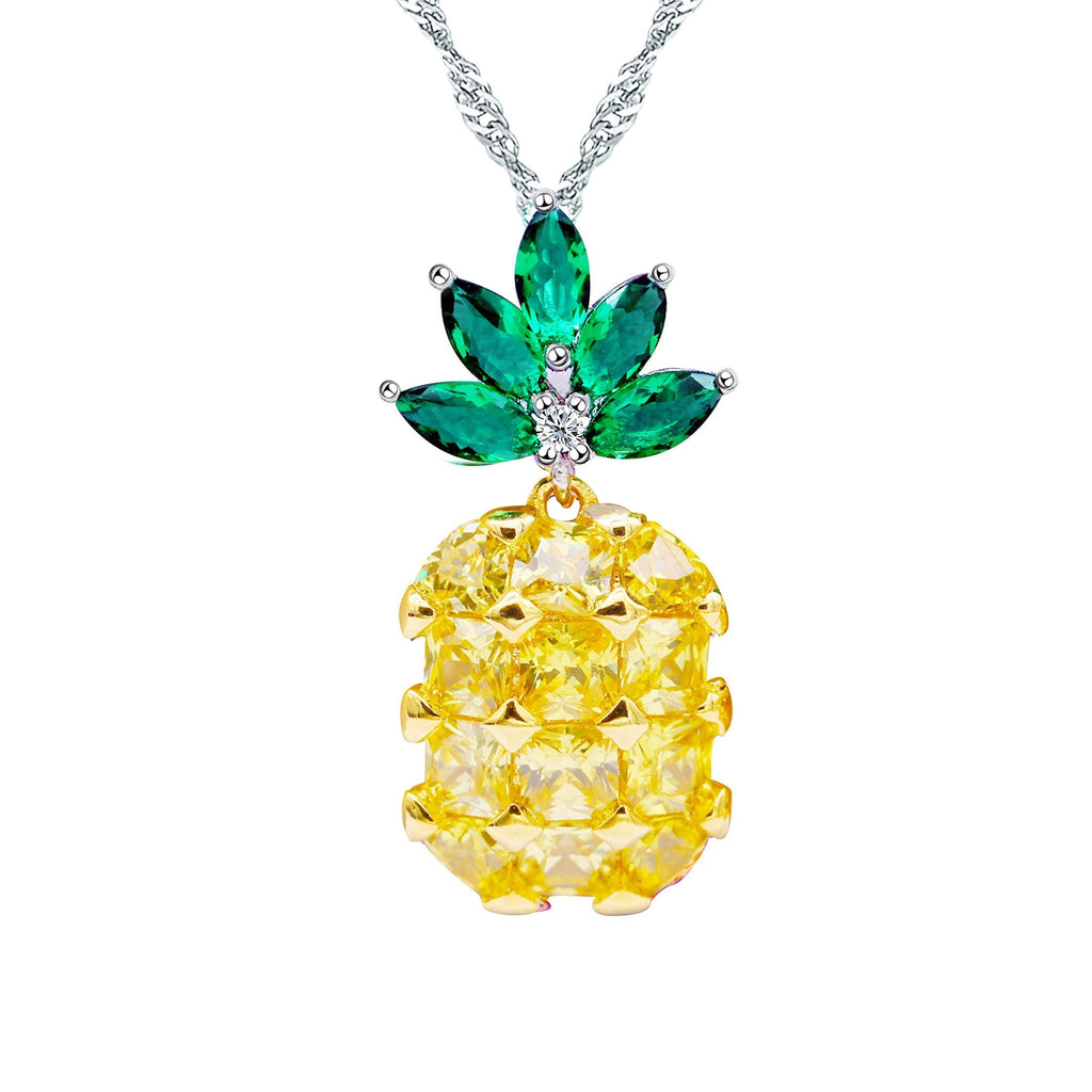 [Australia] - Uloveido Handcrafted Charm Pineapple Jewelry Set Fruit CZ Stone Necklace and Earrings PT001 