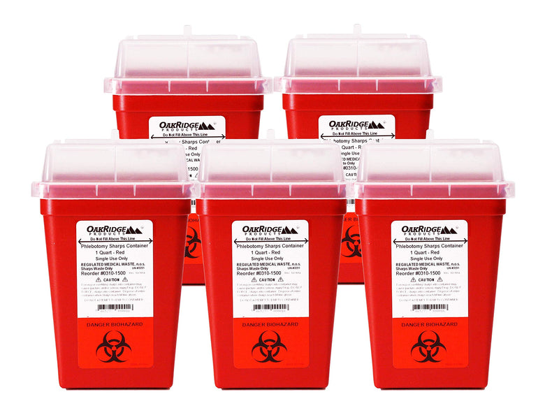[Australia] - OakRidge Products 1 Quart Size (Pack of 5) Needle and Syringe Disposal Container 