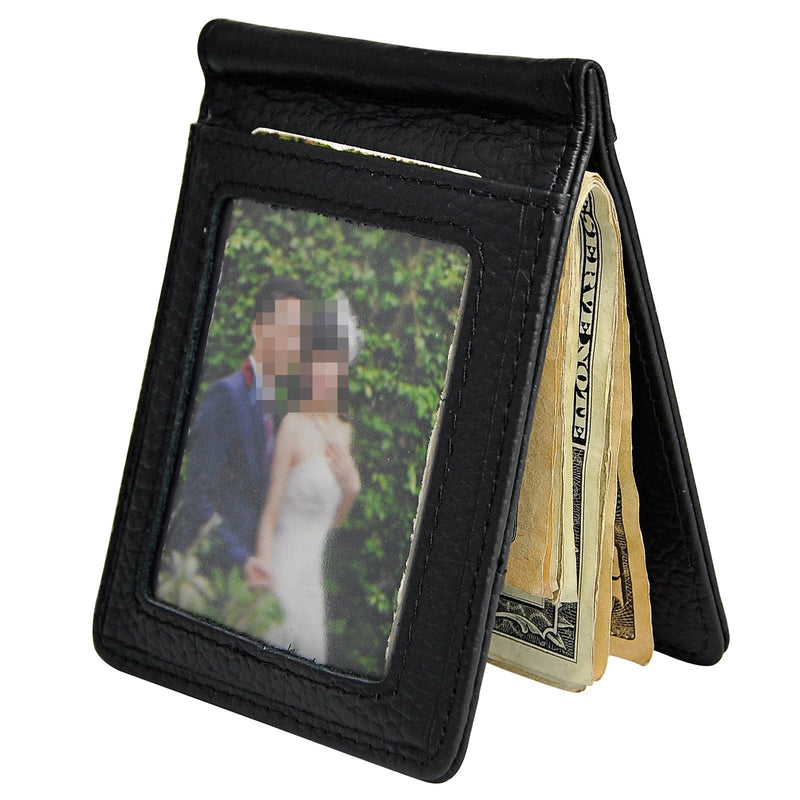 [Australia] - Le'aokuu Mens Leather Small Designer Coin Magnetic Slim Money Clip Card Case Holder Front Pocket Organizer Wallet 1099 1099 Black 