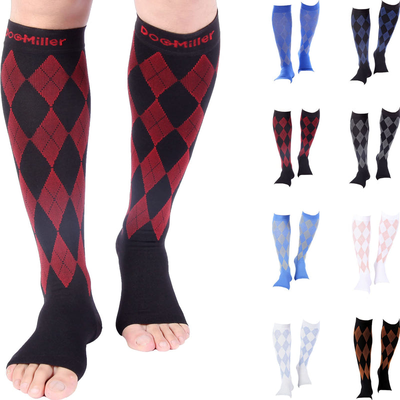 [Australia] - Doc Miller Open Toe Compression Socks Women 20-30mmHg, 1 Pair Toeless Socks for Women and Men - Argyle Design X-Large Red.black Open Toe 