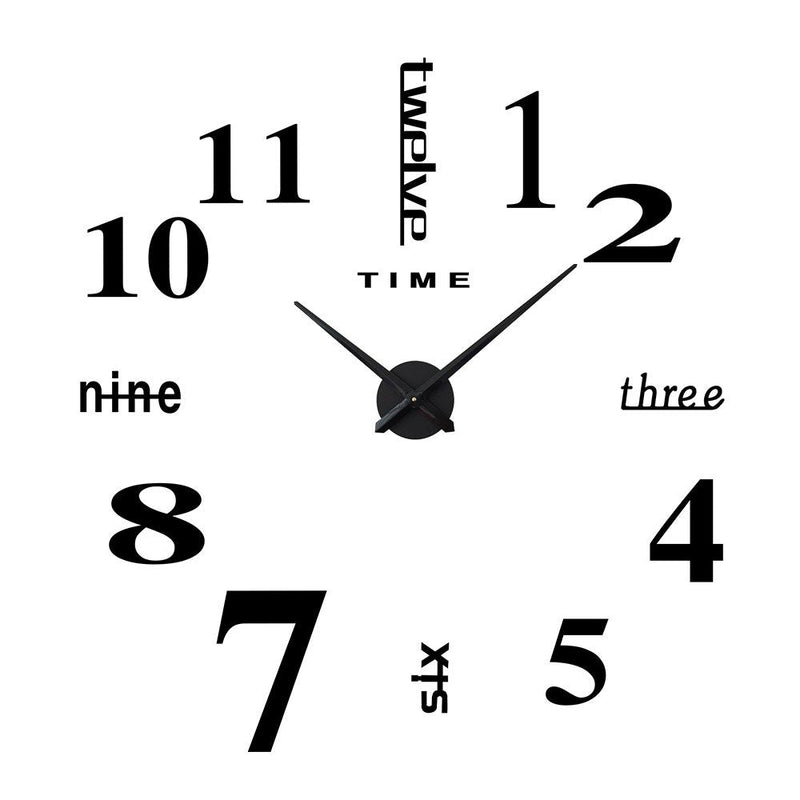 [Australia] - CoZroom Large Black 3D Frameless Wall Clock Stickers DIY Wall Decoration for Living Room Bedroom 