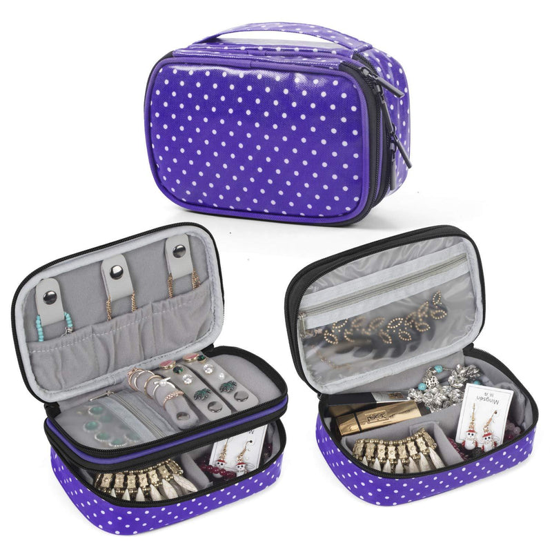 [Australia] - Teamoy Jewelry Travel Case, Jewelry & Accessories Holder Organizer for Necklace, Earrings, Rings, Watch and More, Roomy, Compact and Portable, Purple Dots Small 