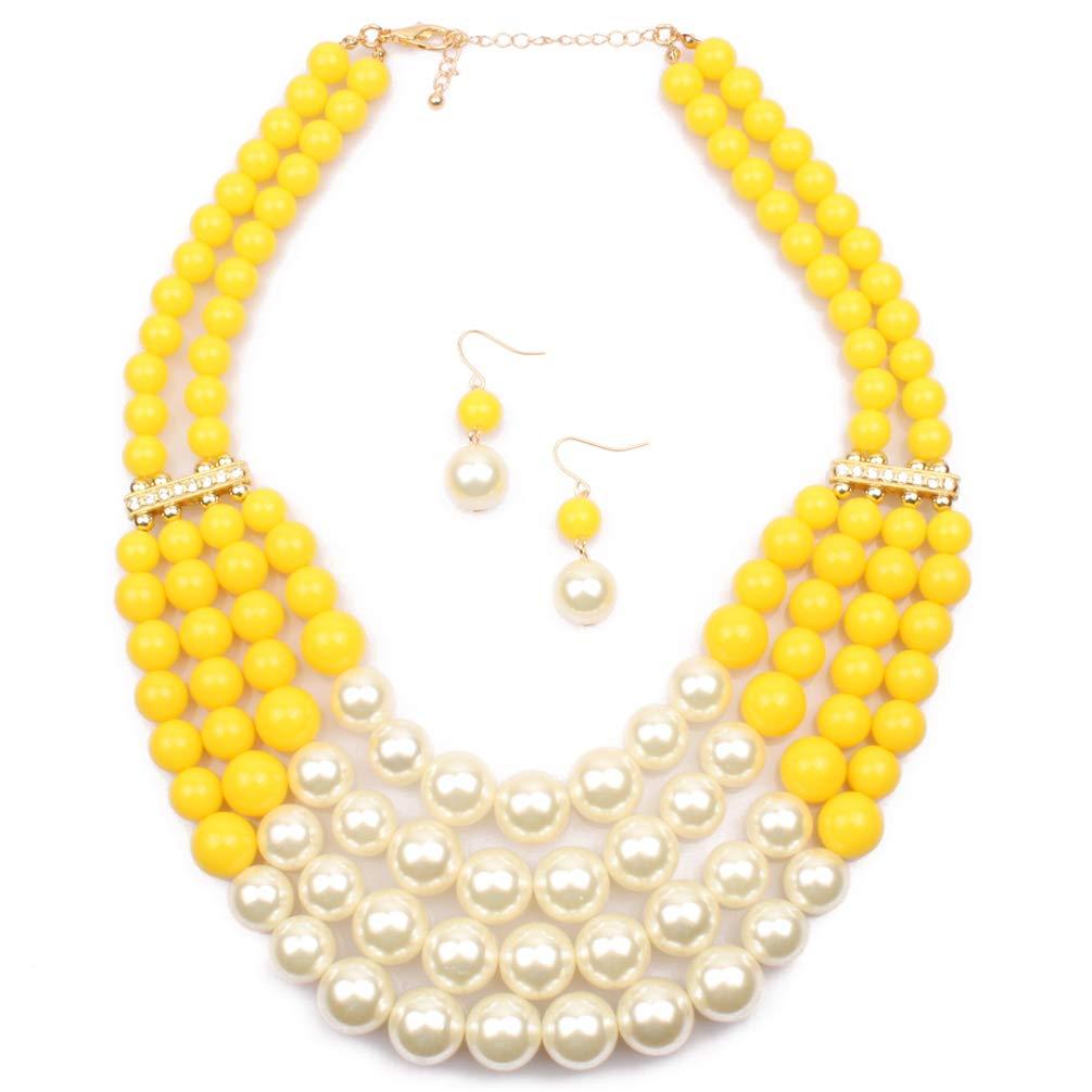 [Australia] - Thkmeet Women Fashion Jewelry Set Pearl Bead Cluster Collar Bib Choker Necklace and Earrings Suit color 5 