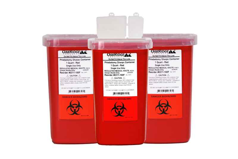 [Australia] - 1 Quart Size (Pack of 3) | Oakridge Products Sharps Container with Flip Lid | for Diabetics 