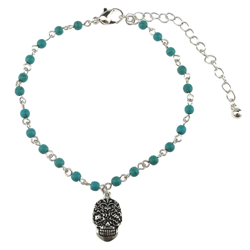 [Australia] - Jucicle Antique Silver Sugar Skull Charm Turquoise Bead Link Anklet 