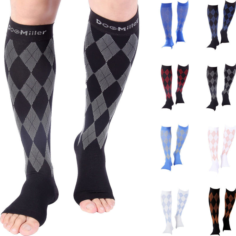 [Australia] - Doc Miller Open Toe Compression Socks Women 20-30mmHg, 1 Pair Toeless Socks for Women and Men - Argyle Design Medium Black.gray Open Toe 