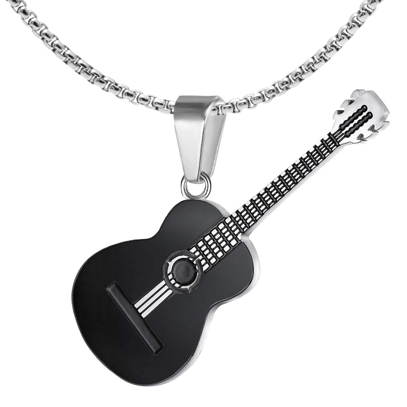 [Australia] - Xusamss Punk Rock Music Style Titanium Steel Guitar Pendant Necklace,24inches Box Chain plated black steel 