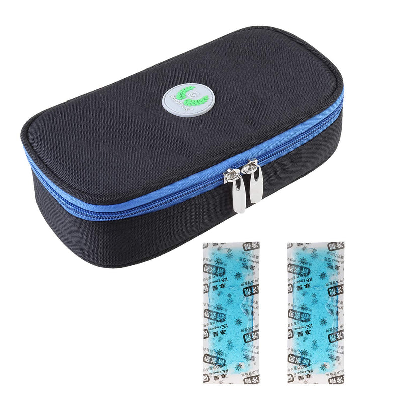 [Australia] - Parateck Oxford Fabric Medical Travel Cooler Bag Insulin Cooling Case with 2 Ice Packs for Diabetics Medication Cool (Black) Black 