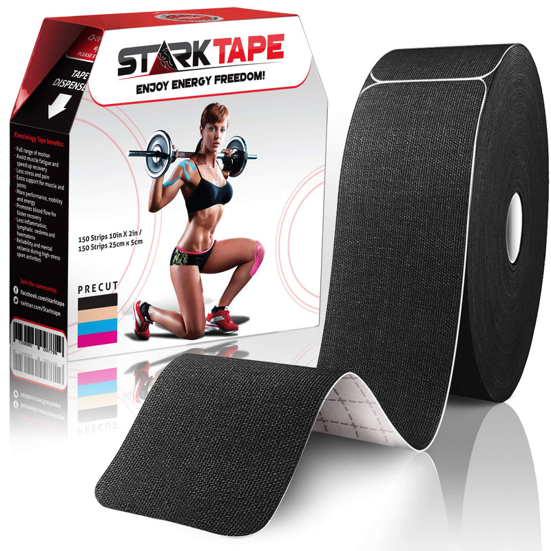 [Australia] - Kinesiology Tape Bulk 2 in. Designed to Boost Athletic Performance, Reduce Muscle Pain, Ease Inflammation. Easy to Use/Apply, Stays on for Several Days. Latex-Free, Waterproof, 97% Cotton /3% Spandex Black-Precut-35M 