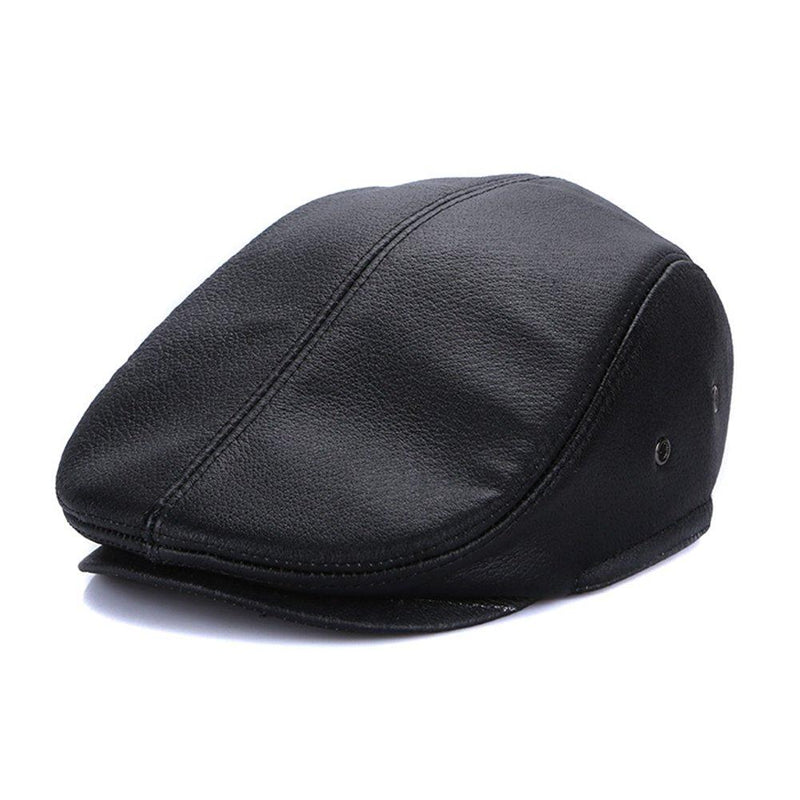 [Australia] - Sandy Ting Vintage Cowhide Leather Cabby Hat Newsboy Walking Driving Cap X-Large Black 