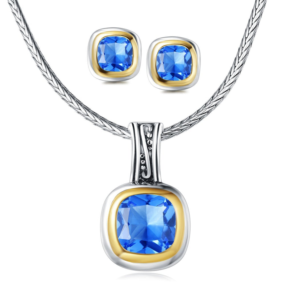 [Australia] - UNY Jewelry Elegant Wedding Jewelry Sets with CZ Earrings Necklace Set for Send his Wife a Gift Blue 