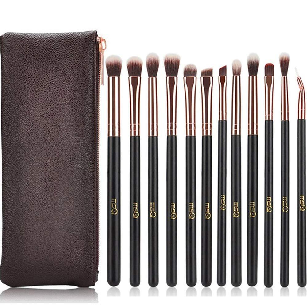 [Australia] - MSQ Eyeshadow Brushes 12pcs Eye Make Up Brush Set with Bag (PU Leather Pouch) Soft Synthetic Hairs for Eyeshadow, Eyebrow, Eyeliner, Blending, Best Gifts - Rose Gold 