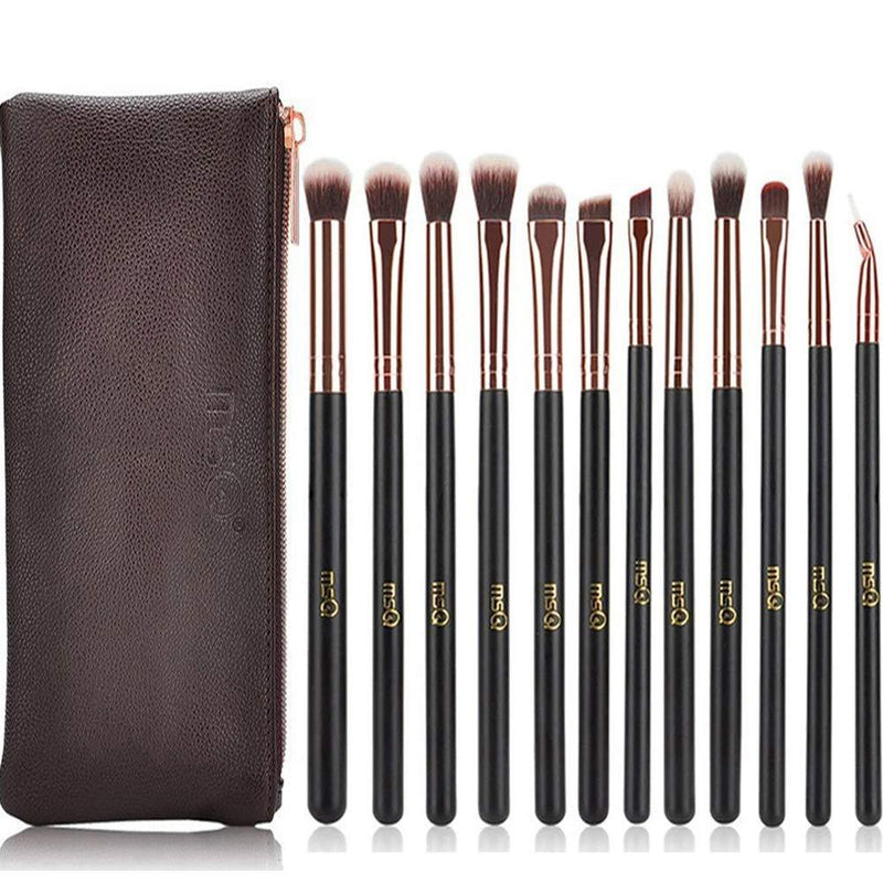 [Australia] - MSQ Eyeshadow Brushes 12pcs Eye Make Up Brush Set with Bag (PU Leather Pouch) Soft Synthetic Hairs for Eyeshadow, Eyebrow, Eyeliner, Blending, Best Gifts - Rose Gold 