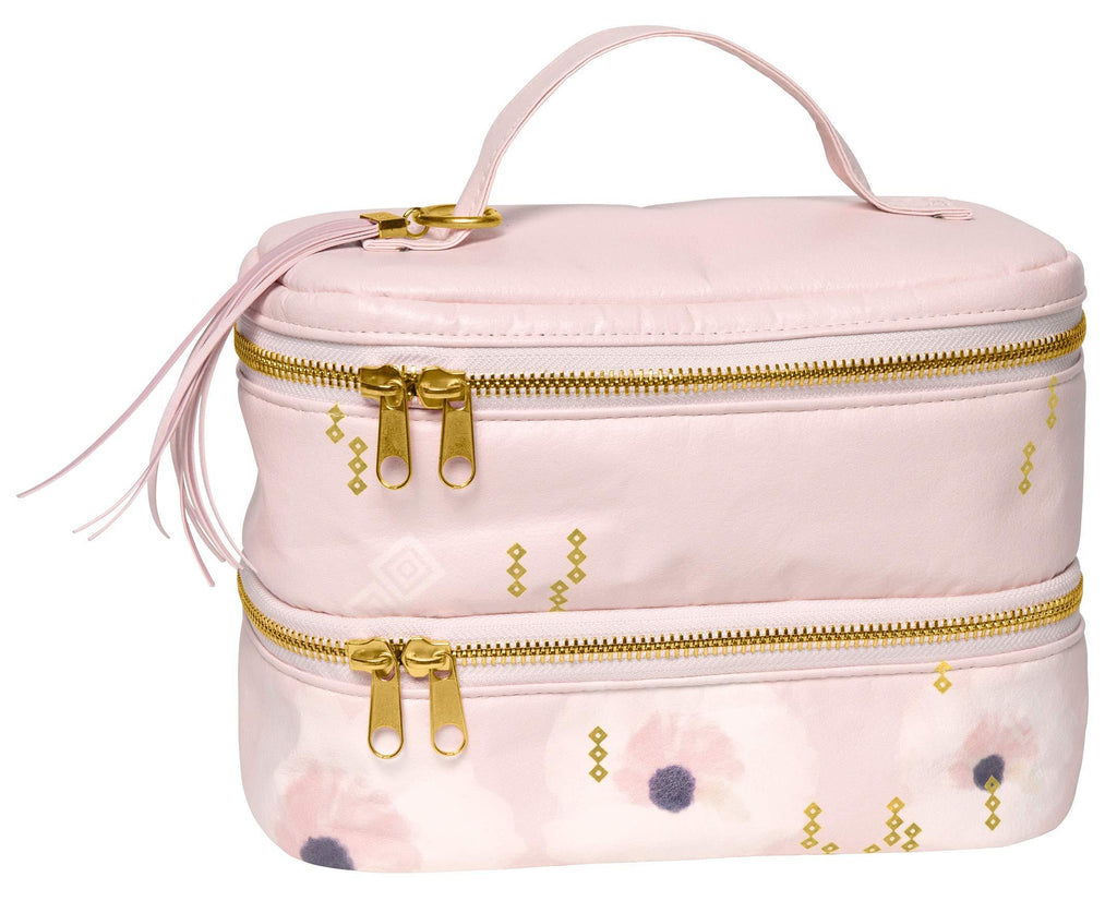 [Australia] - C.R. Gibson Women's Large Pink and Gold Travel Cosmetic and Makeup Bag, 8" W X 6" H X 4.5" D, One Size 