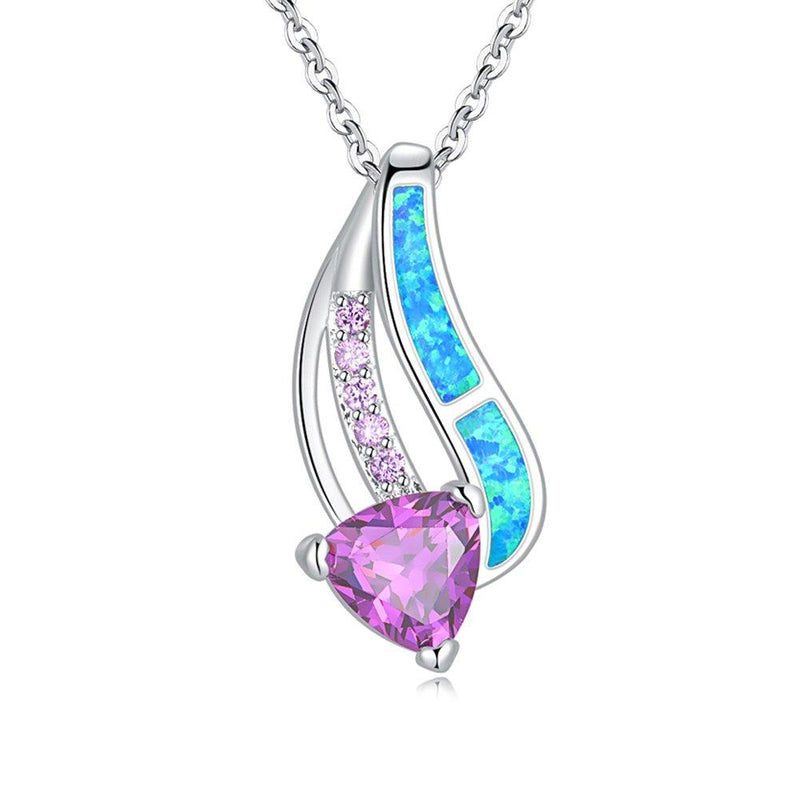 [Australia] - CiNily Heart Pendant Necklace 14K White Gold/Rose Gold Plated Opal Jewelry for Women Girls herat-amethyet 