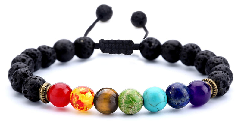 [Australia] - Hamoery Men Women 8mm Lava Rock 7 Chakras Aromatherapy Essential Oil Diffuser Bracelet Braided Rope Natural Stone Yoga Beads Bracelet Bangle A-Lava Chakra 