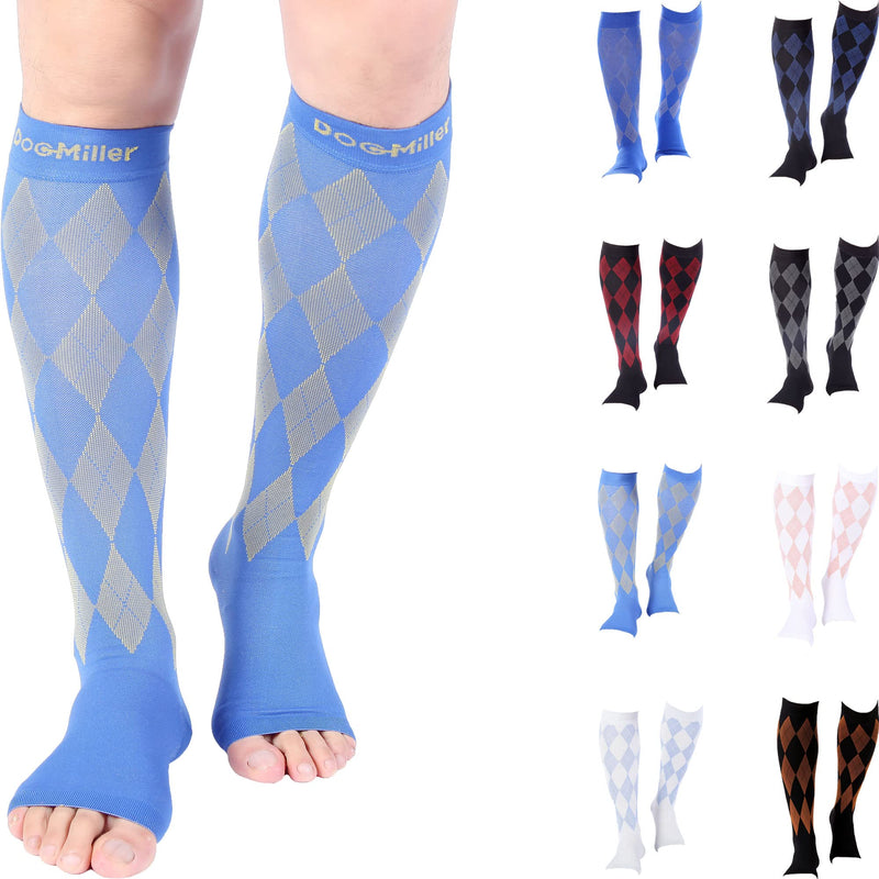 [Australia] - Doc Miller Open Toe Compression Socks Women 20-30mmHg, 1 Pair Toeless Socks for Women and Men - Argyle Design X-Large Yellow.blue Open Toe 