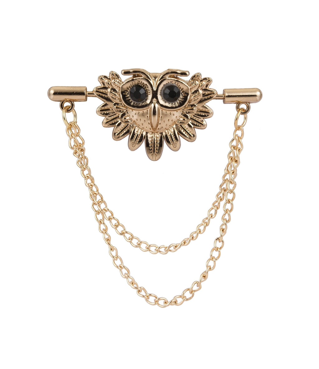 [Australia] - Knighthood Gold Lucky Owl Lapel Pin Badge Coat Suit Collar Accessories Brooch for Men 