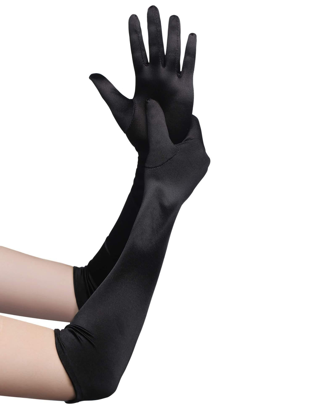 [Australia] - BABEYOND Long Opera Party 20s Satin Gloves Stretchy Adult Size Elbow Length Smooth 21.6in-black 