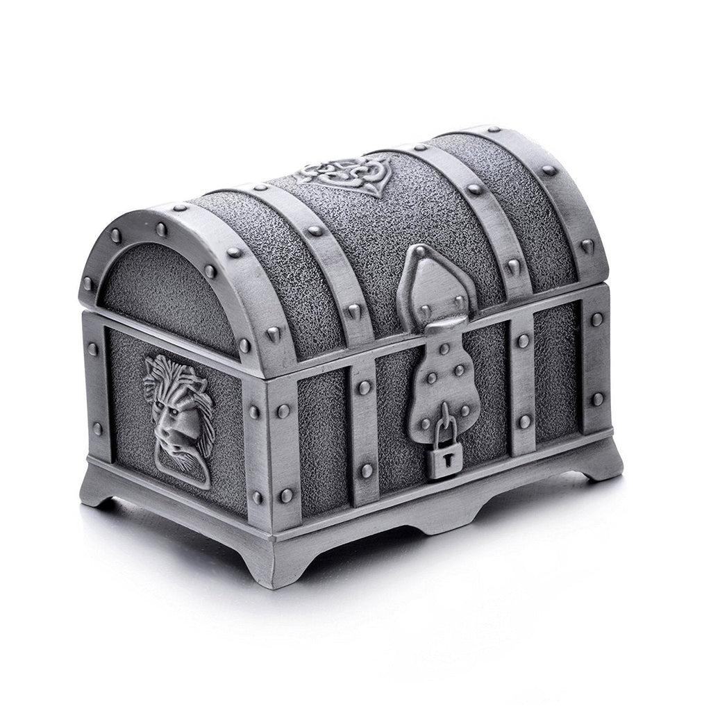 [Australia] - AVESON Rectangle Vintage Metal Treasure Chest Trinket Jewelry Box Gift Box Ring Case for Girls Ladies Women, Small, Tin Color 