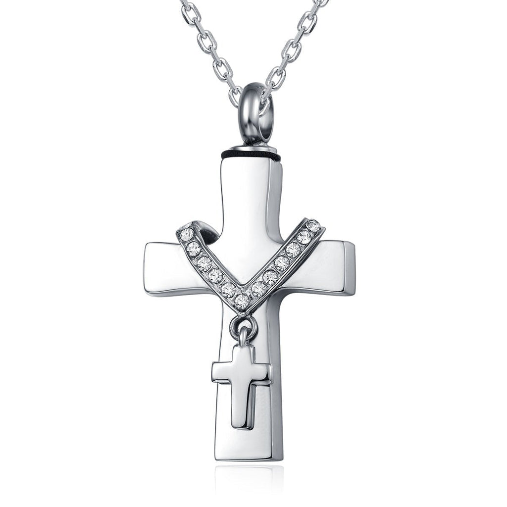 [Australia] - UNY Stainless Steel Memorial Pets Ashes Keepsake Pendant Unique Double Cross urn Cremation Pendant 