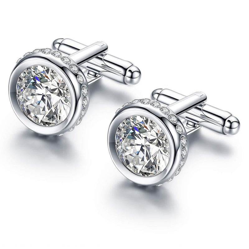 [Australia] - Pinannie Austria Crystal Shirt Cuff Links White Gold Plated Wedding Cufflinks for Mens 