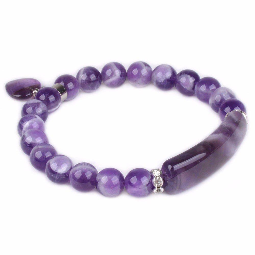 [Australia] - Justinstones Gem Semi Precious Gemstone Love Heart Charm Stretch Beaded Bracelet Unisex African Amethyst 