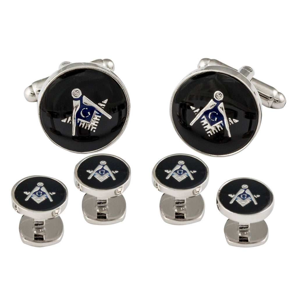 [Australia] - Cuff-Daddy Freemason Masonic Cufflinks Studs Silver Black with Presentation Box 