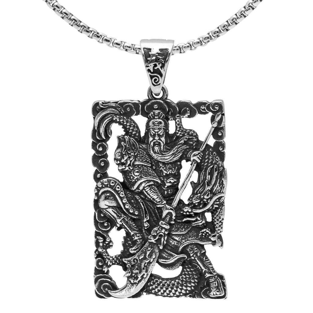 [Australia] - Xusamss Punk Rock Titanium Steel Warrior Guan Yu Dog Tag Pendant Necklace,24inches Box Chain 316L Steel Guan Yu 