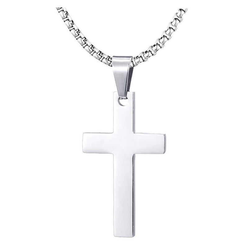 [Australia] - Fusamk Fashion Titanium Steel Prayer Cross Pendant Necklace,24" Box Chain Steel Cross 