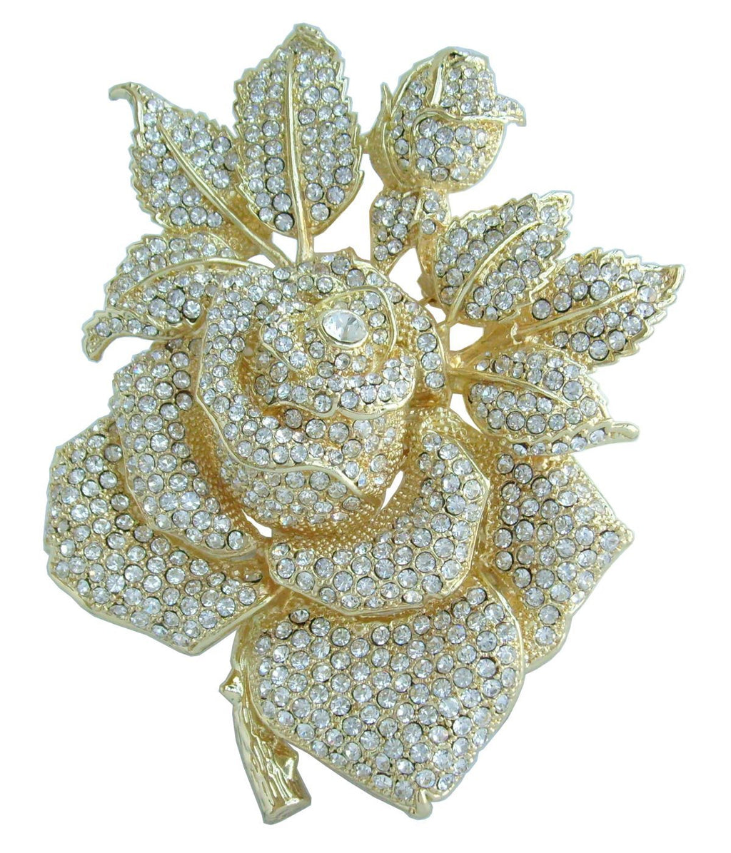 [Australia] - Sindary Gorgeous 5.32 Inch Rose Flower Large Brooch Pin Enamel Brooch Pendant Austrian Crystal BZ2994 Gold-Tone Clear 