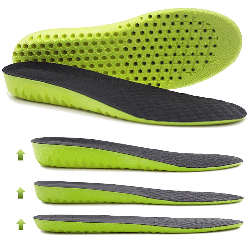 [Australia] - Ailaka Elastic Shock Absorbing Height Increasing Sports Shoe Insoles, Soft Breathable Honeycomb Orthotic Replacement Inserts for Men & Women 8-12 M US Women/7-10 M US Men Green, Heel Height: 2.5cm 