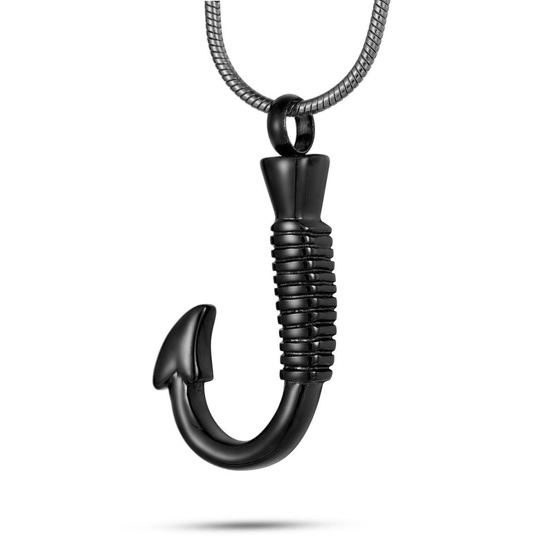 [Australia] - FCZDQ Cremation Jewelry Fishhook Memorial Keepsake Ashes Necklace Holder Urn Pendant with Fill Kit Black 