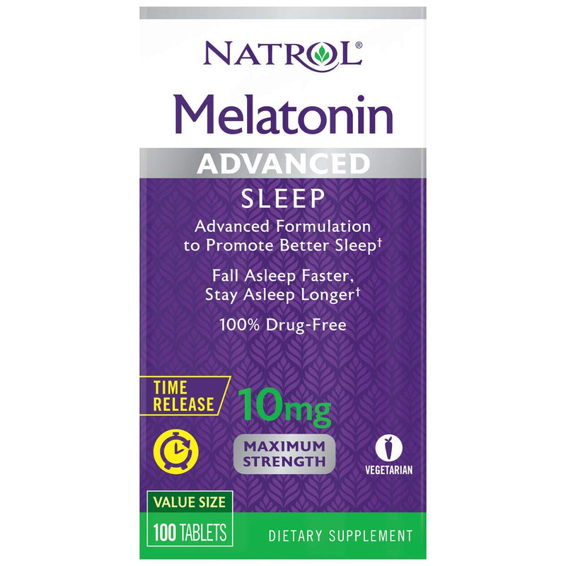 [Australia] - Natrol Melatonin Advanced Sleep Tablets with Vitamin B6, Helps You Fall Asleep Faster, Stay Asleep Longer, 2-Layer Controlled Release, 100% Drug-Free, Maximum Strength, 10mg, 100 Count 100 Count (Pack of 1) 