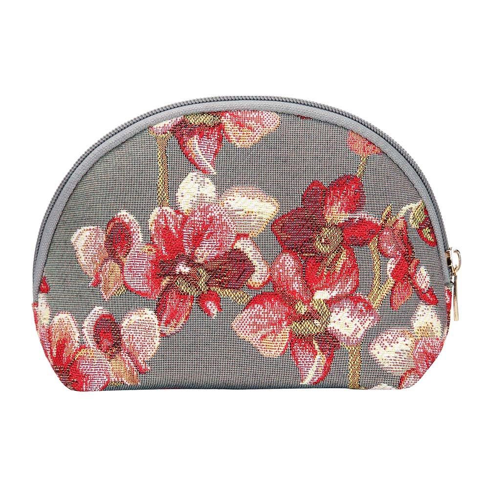 [Australia] - Signare Tapestry cosmetic bag makeup bag for Women with Wild Orchid Grey and Red Design (COSM-ORC) 