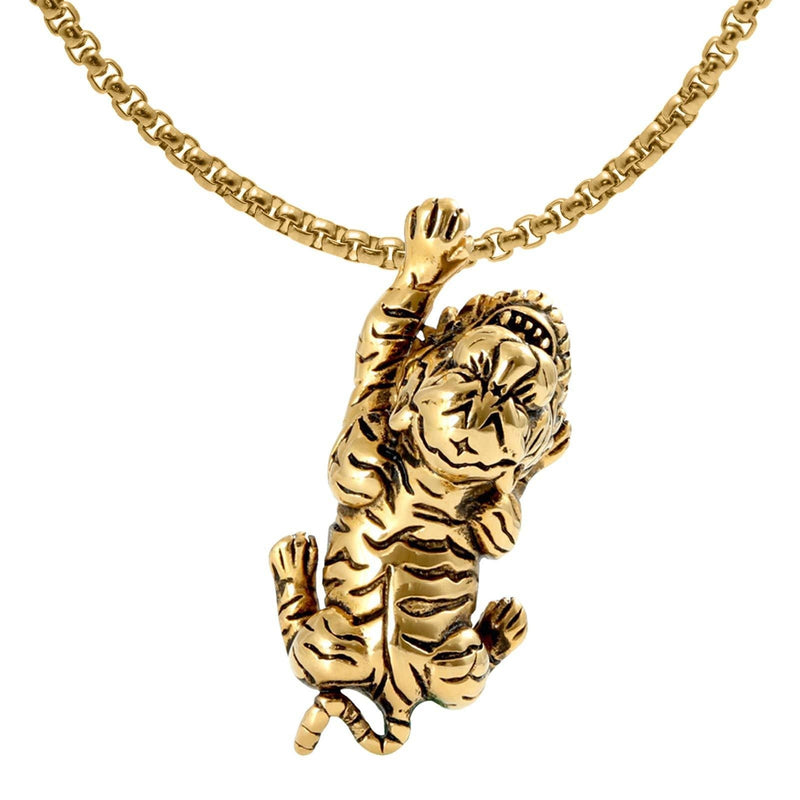 [Australia] - Xusamss Punk Titanium Steel Animal Tiger Pendant Necklace,22inches Chain Plated Gold Steel Tiger 