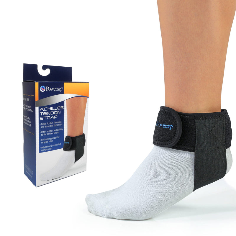 [Australia] - Powerstep Achilles Tendon Strap – Adjustable Compression Brace with Built-in Gel Pad – Foot and Ankle Support for Achilles Tendonitis – Perfect for Long-Term Wear During Activity or Rest Universal 