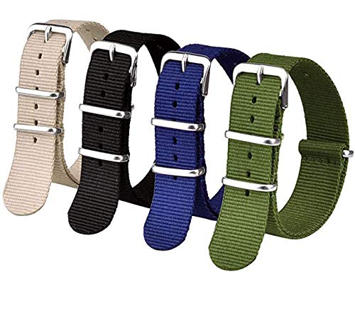 [Australia] - Ritche 16mm 18mm 20mm 22mm 24mm Military Ballistic Nylon Watch Straps Nylon Replacement Men Women Bands (4 Packs) Black / Navy / Green / Khaki 