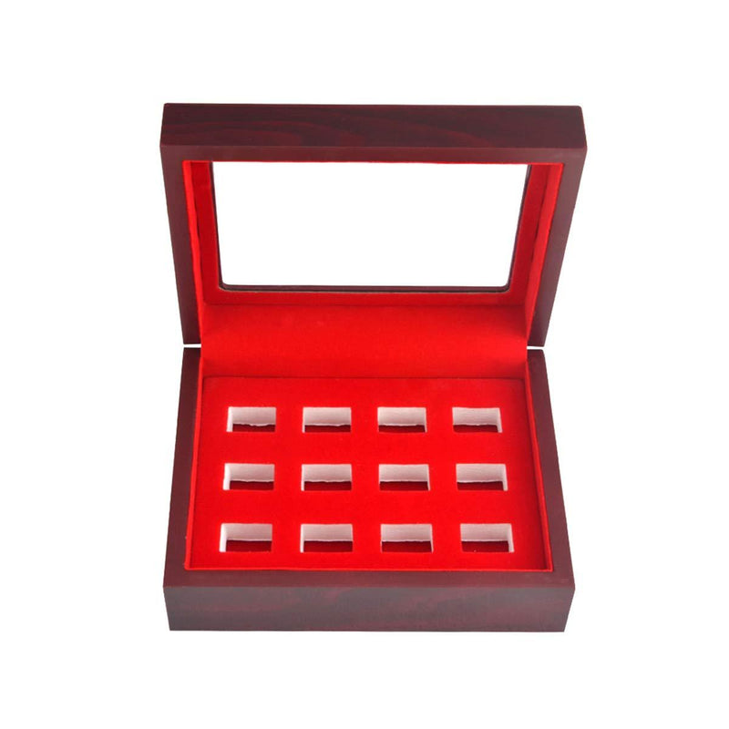 [Australia] - JunningGor Championship Big Heavy Ring Display Case Wooden Jewelry Box Red Velvet Inside (12 Holes) 