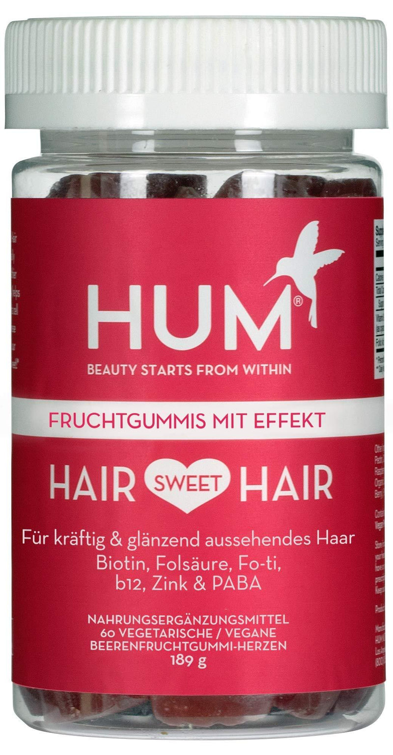 [Australia] - HUM Hair Sweet Hair Gummies - Hair Growth Vitamins with 5000mcg Vegan Biotin, B Vitamins, Fo-Ti & Zinc - Hair Supplement - Vegan, Gluten Free and Non-GMO (60 Berry Flavored Gummies) 