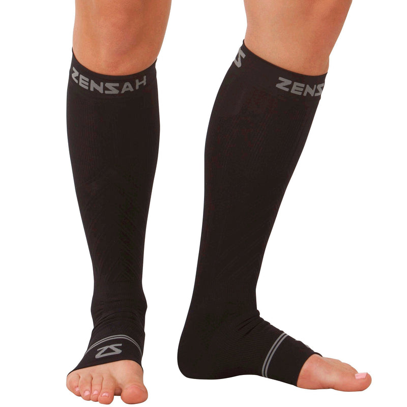 [Australia] - Zensah Ankle/Calf Compression Sleeves- Toeless Socks for Circulation, Swelling for Men and Women Medium Black 