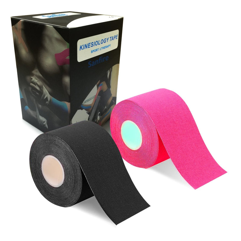 [Australia] - Kinesiology Tape 2 Rolls Combo Pack for Athletic Sports, Recovery and Physiotherapy Free, Waterproof, Uncut, 2-Inch x 16.4-Feet Black Pink 