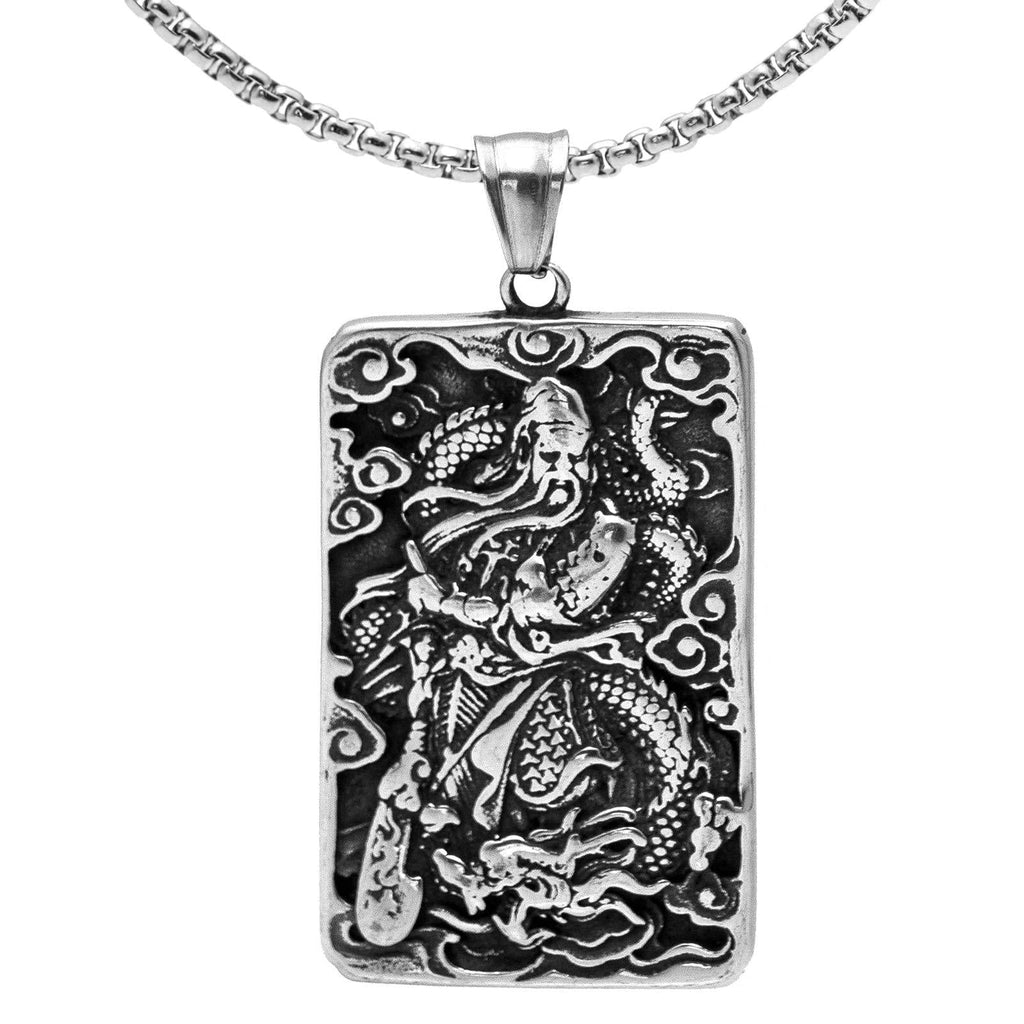 [Australia] - Xusamss Punk Rock Titanium Steel Dragon Guan Yu Dog Tag Pendant Necklace,24" Link Chain 316L Steel Guan Yu 