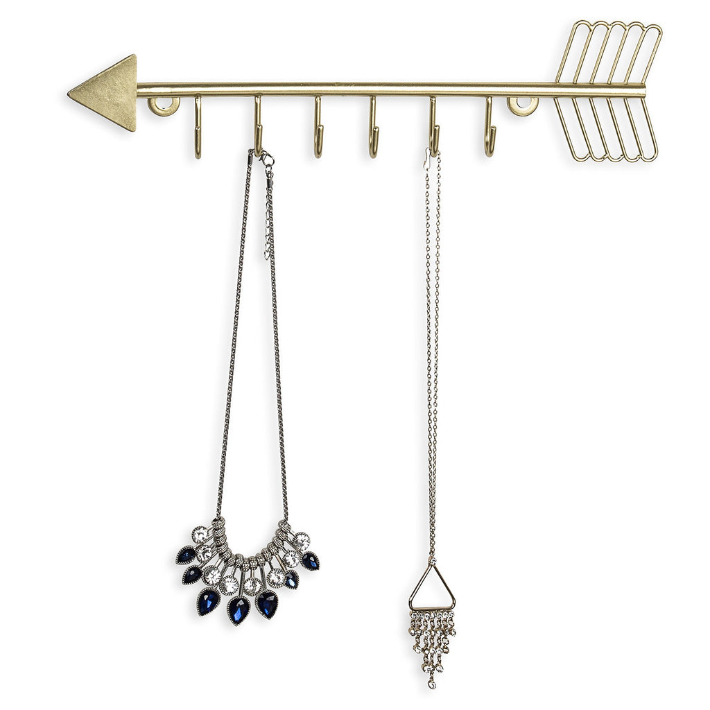 [Australia] - MyGift Arrow Design Wall Mounted Brass-Tone Metal 6 Hook Necklace Organizer Hanging Rack 