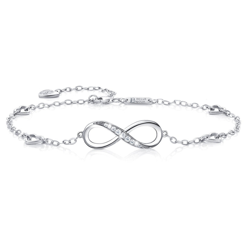 [Australia] - Billie Bijoux Womens 925 Sterling Silver Infinity Anklet Bracelet Endless Love Symbol Charm Adjustable Large Bracelet, Gift for Women A- Silver 