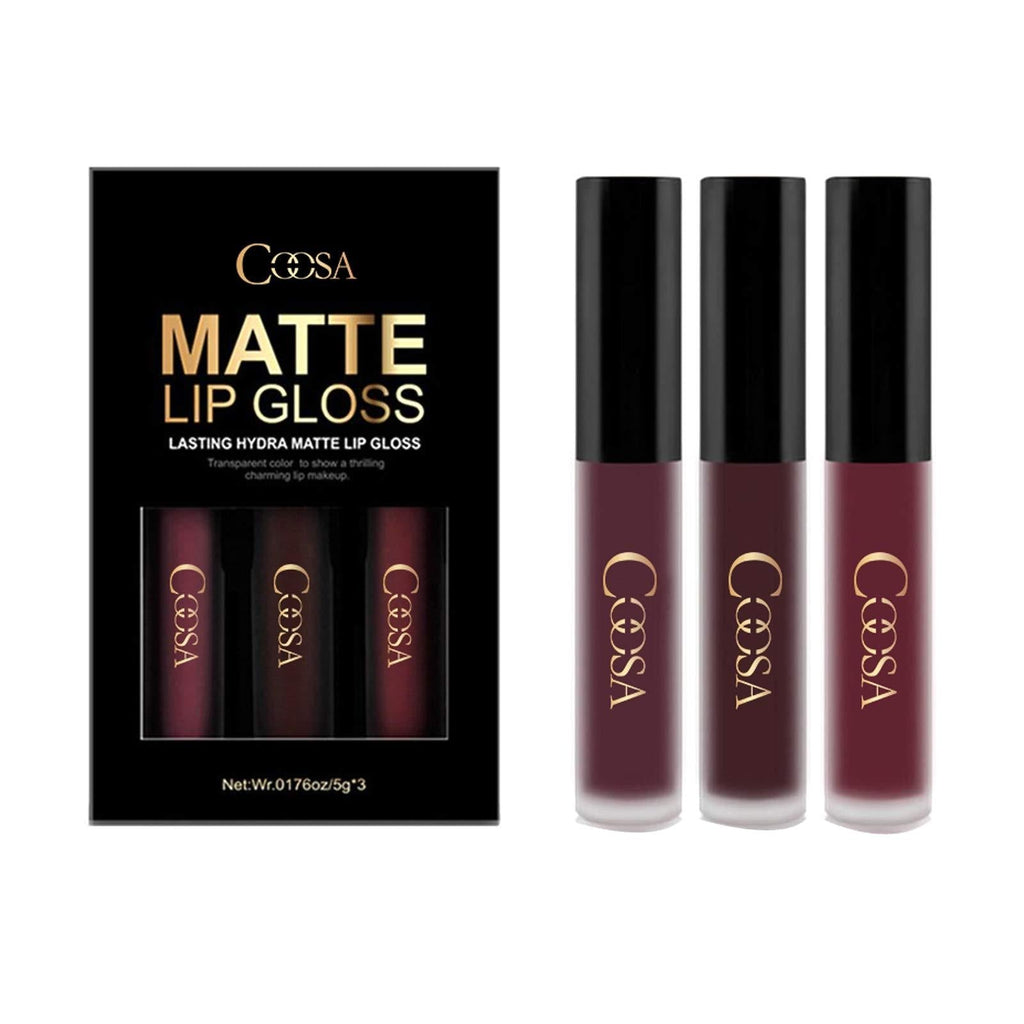 [Australia] - Coosa 3PCS of 3 Colors Madly MATTE Lipstick Non-stick Cup Waterproof Lipgloss-Set A 