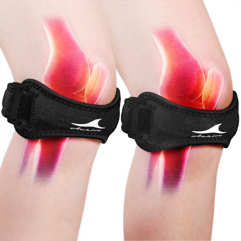 [Australia] - Achiou 2 Pack Patellar Tendon Support Strap, Knee Pain Relief with Silicone, Adjustable Knee Band, Knee Strap for Gym, Running, Hiking, Weight Lifting Black/Knee strap 
