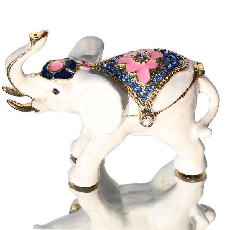 [Australia] - White Elephant Ring Holder Trinket Box Animal Figurine Collectible Large Jewelry Box 